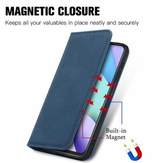 Magnetic Auto-absorbed Skin-touch Vintage Style Leather Phone Cover Case with Card Holder for Xiaomi Redmi 10/Redmi 10 Prime - B XIAOMI Cases Mobile