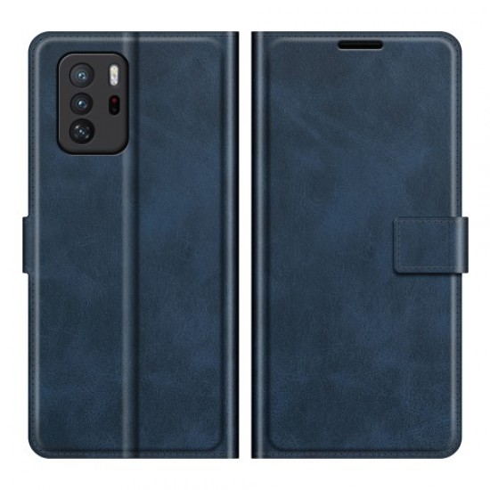 Premium PU Leather Stand Flip Wallet Cover with Square Magnetic Clasp for Xiaomi Redmi Note 10 Pro 5G (China) / Poco X3 GT - Blu XIAOMI Cases Mobile