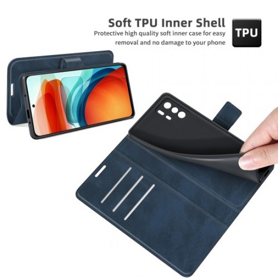 Premium PU Leather Stand Flip Wallet Cover with Square Magnetic Clasp for Xiaomi Redmi Note 10 Pro 5G (China) / Poco X3 GT - Blu XIAOMI Cases Mobile