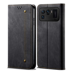 Retro Style Jeans Cloth Leather Wallet Stand Case for Xiaomi Mi 11 Ultra - Black