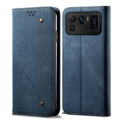 Retro Style Jeans Cloth Leather Wallet Stand Case for Xiaomi Mi 11 Ultra - Blue