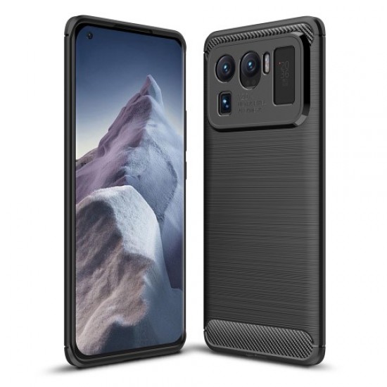 Brushed Carbon Fiber Texture Flexible TPU Phone Protector Case Cover for Xiaomi Mi 11 Ultra - Black XIAOMI Cases Mobile