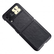 Anti Scratch PU Leather Coated PC Phone Case Protector for Samsung Galaxy Z Flip3 5G - Black