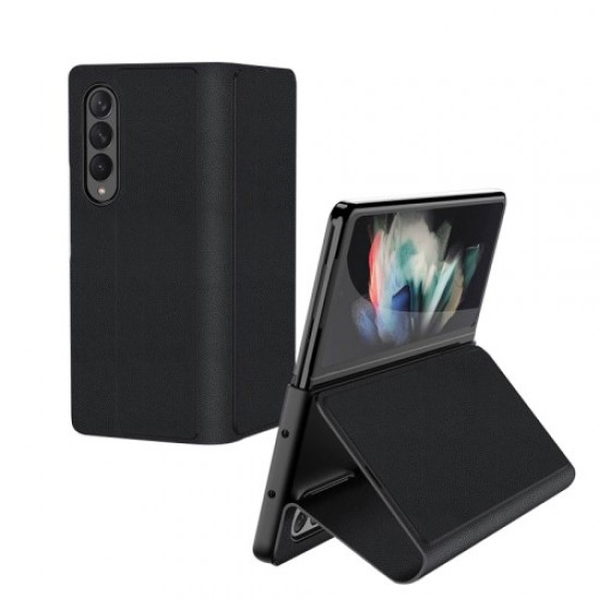 GKK Magnetic Auto-absorbed PU Leather Wallet Case Stand Flip Cover for Samsung Galaxy Z Fold3 5G - Black Samsung Cases Mobile