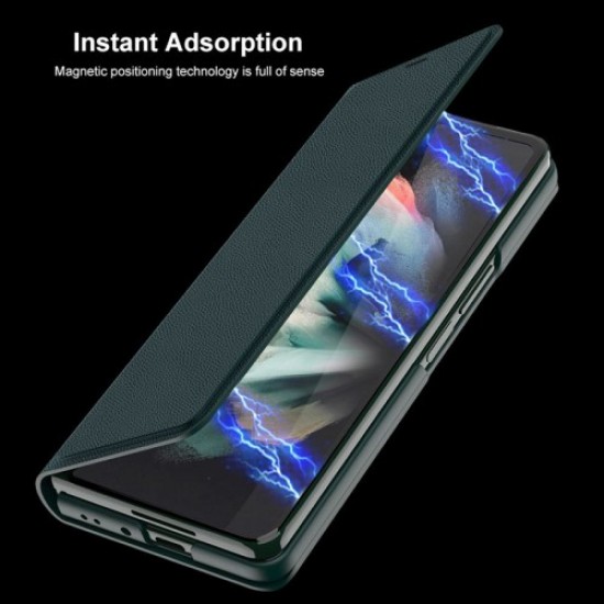 GKK Magnetic Auto-absorbed PU Leather Wallet Case Stand Flip Cover for Samsung Galaxy Z Fold3 5G - Black Samsung Cases Mobile