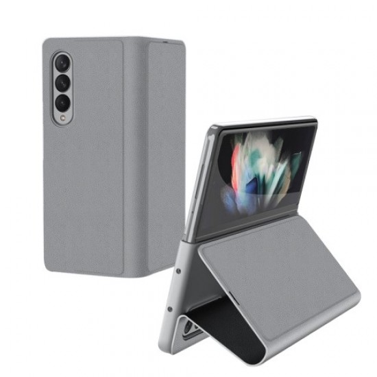 GKK Magnetic Auto-absorbed PU Leather Wallet Case Stand Flip Cover for Samsung Galaxy Z Fold3 5G - Grey Samsung Cases Mobile