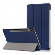 Tri-fold Stand Design Plain PU Leather Tablet Case Shell Protector for Samsung Galaxy Tab S7 FE T736 - Blue