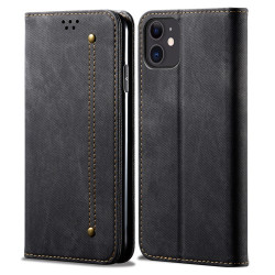 Jeans Cloth Texture Full Protection Leather Wallet Case with Stand for iPhone 13 6.1 inch - Black