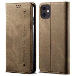 Jeans Cloth Texture Full Protection Leather Wallet Case with Stand for iPhone 13 6.1 inch - Green