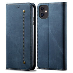 Jeans Cloth Texture Full Protection Leather Wallet Case with Stand for iPhone 13 6.1 inch - Blue