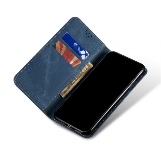 Jeans Cloth Texture Full Protection Leather Wallet Case with Stand for iPhone 13 6.1 inch - Blue Apple Cases Mobile
