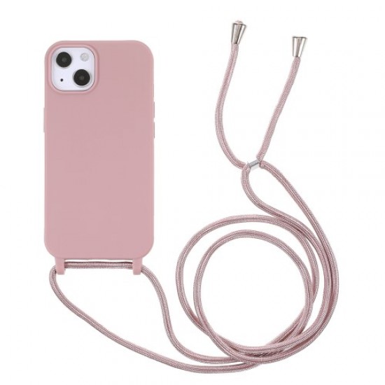 Anti Scratch TPU Phone Case Cover with Adjustable Lanyard for iPhone 13 6.1 inch - Deep Pink Apple Cases Mobile