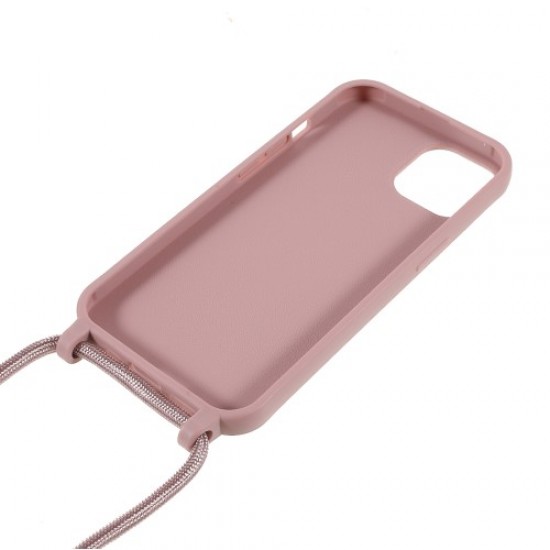 Anti Scratch TPU Phone Case Cover with Adjustable Lanyard for iPhone 13 6.1 inch - Deep Pink Apple Cases Mobile