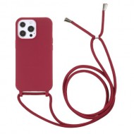 Θήκη Σιλικόνης TPU με Κορδόνι Λαιμού για iPhone 13 Pro Max 6.7 inch - Κόκκινο