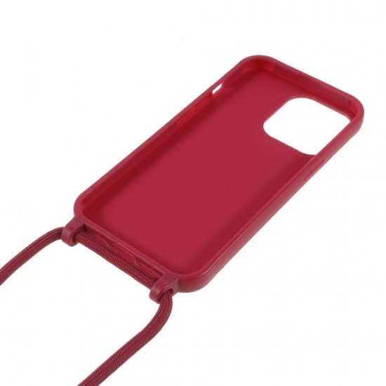 Cell Phone TPU Case Protector with Adjustable Lanyard for iPhone 13 Pro Max 6.7 inch - Red Apple Cases Mobile