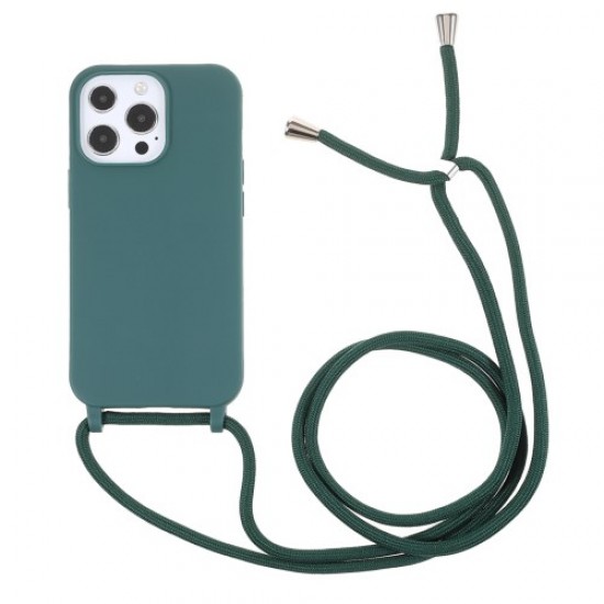 Cell Phone TPU Case Protector with Adjustable Lanyard for iPhone 13 Pro Max 6.7 inch - Green Apple Cases Mobile