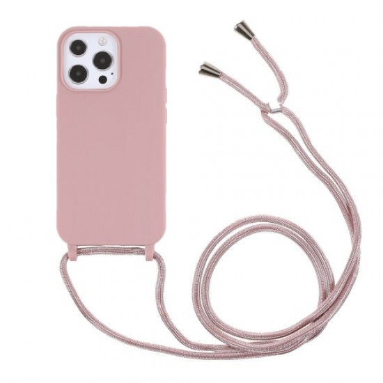 Θήκη Σιλικόνης TPU με Κορδόνι Λαιμού για iPhone 13 Pro Max 6.7 inch - Ροζ Apple Θήκες Κινητών