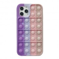 Sensory Push Pop Bubble Toy Shockproof Release Stress Soft Silicone Protective Case for iPhone 12 Pro Max - Purple