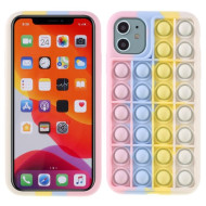 Push Pop Bubble Anti-Stress Fidget Silicone Phone Case Back Cover Protector for iPhone 11 6.1-inch - Pink