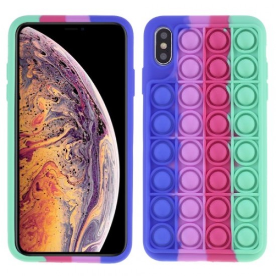 Creative Push Pop Bubble Popping on It Fidget Rainbow Silicone Phone Case for iPhone XS Max 6.5 inch - Blue Apple Cases Mobile