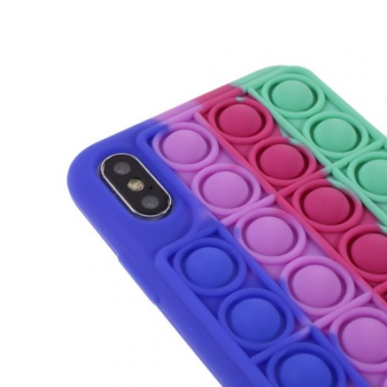 Creative Push Pop Bubble Popping on It Fidget Rainbow Silicone Phone Case for iPhone XS Max 6.5 inch - Blue Apple Cases Mobile