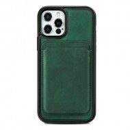 Vintage Texture Magnetic Suction Hybrid Phone Case with Card Holder for iPhone 12/12 Pro - Green