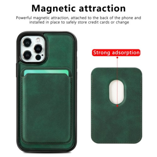 Vintage Texture Magnetic Suction Hybrid Phone Case with Card Holder for iPhone 12/12 Pro - Green Apple Cases Mobile