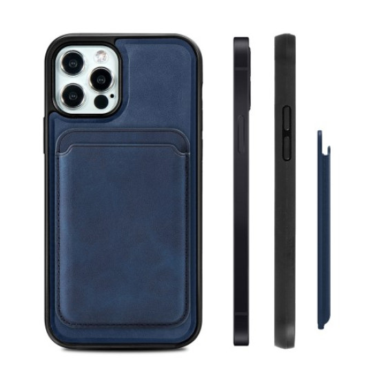 Vintage Texture Magnetic Suction Hybrid Phone Case with Card Holder for iPhone 12/12 Pro - Blue Apple Cases Mobile