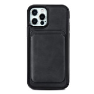 Vintage Texture Magnetic Suction Hybrid Phone Case with Card Holder for iPhone 12/12 Pro - Black