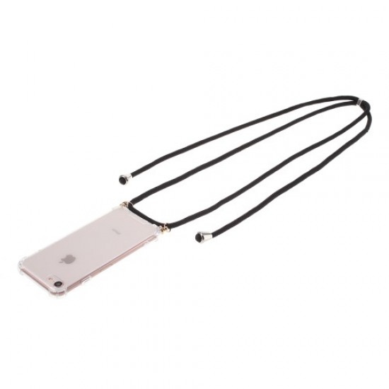 Θήκη Σιλικόνης TPU Διάφανη με Πλαστικό και Κορδόνι Ώμου για iPhone SE 2 (2020) / 8 / 7 - Μαύρο (το λουράκι) Apple Θήκες Κινητών