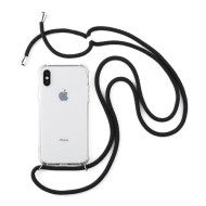 For iPhone XS Max 6.5 inch TPU+Acrylic+Textile Strap Anti-fall Shell - Black