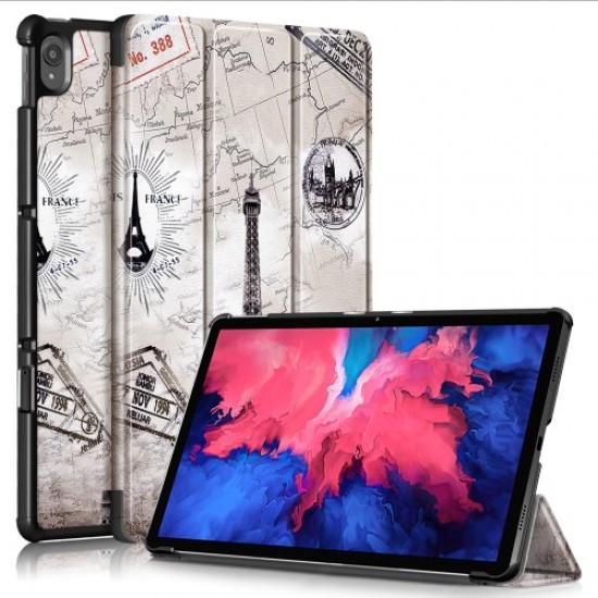 Pattern Printing Tri-Fold Magnetic Tab Leather Cover Case for Lenovo Tab P11 TB-J606F - Iron Tower Lenovo Cases Mobile Tablet