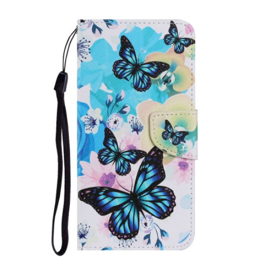 Pattern Printing Design PU Leather Wallet Phone Stand Case with Strap for Samsung Galaxy A32 5G - Blue Butterfly Samsung Cases Mobile