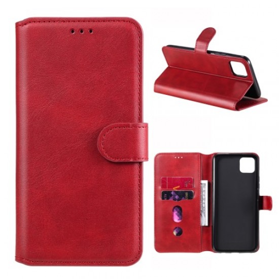 Classic Style Wallet + Stand Flip Leather Phone Case for Realme C11 - Red Oppo Realme Cases Mobile