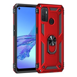 Anti-drop PC + TPU Combo Hybrid Phone Shell with Ring Kickstand for Oppo A53 / Oppo A53s / A32 4G - Red