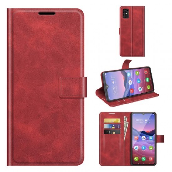 Magnetic Square Clasp Leather Wallet Stand Protective Case Cover for ZTE Blade V2020 Smart - Red ZTE Cases Mobile