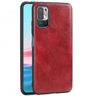 Σκληρή Θήκη Πλάτης με Επένδυση Δέρματος για Xiaomi Redmi Note 10 5G / Poco M3 Pro 5G / 4G - Κόκκινο