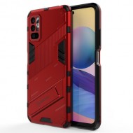 Kickstand Design Anti-Drop PC + TPU Hybrid Phone Case Cover for Xiaomi Redmi Note 10 5G/Poco M3 Pro 5G/4G - Red
