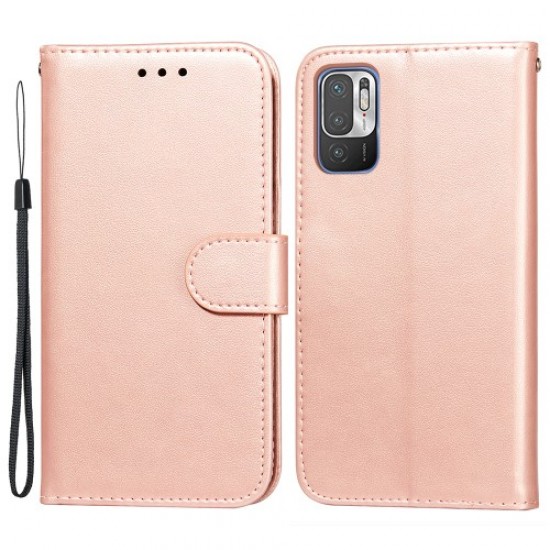 Dual-sided Magnetic Clasp Leather Wallet Stand Phone Case Shell for Xiaomi Redmi Note 10 5G/Poco M3 Pro 5G/4G - Rose Gold XIAOMI Cases Mobile