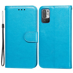 Dual-sided Magnetic Clasp Leather Wallet Stand Phone Case Shell for Xiaomi Redmi Note 10 5G/Poco M3 Pro 5G/4G - Blue