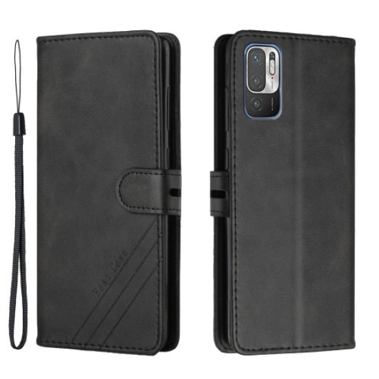Leather with Wallet & Strap Design Phone Case for Xiaomi Redmi Note 10 5G/Poco M3 Pro 4G/Poco M3 Pro 5G - Black XIAOMI Cases Mobile