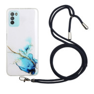 Θήκη Σιλικόνης TPU με Κορδόνι Μεταφοράς για Xiaomi Xiaomi Poco M3 - Μπλε Μάρμαρο