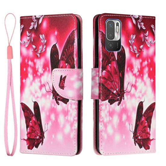 Folio Flip Pattern Printing Leather Phone Wallet Stand Case with Lanyard for Xiaomi Redmi Note 10 5G/Poco M3 Pro 4G/Poco M3 Pro 5G - Red Butterfly XIAOMI Cases Mobile