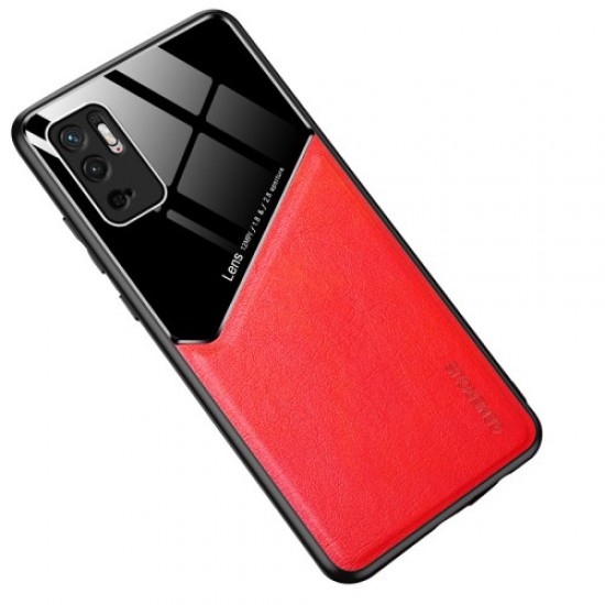 Precise Cut-Out Cover Textured Leather Coated Hybrid Case with Magnetic Metal Sheet Design for Xiaomi Redmi Note 10 5G/Poco M3 Pro 4G/Poco M3 Pro 5G - Red XIAOMI Cases Mobile