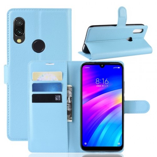 Litchi Skin Wallet Leather Stand Case for Xiaomi Redmi 7 / Redmi Y3 - Baby Blue XIAOMI Cases Mobile