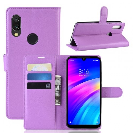 Litchi Skin Wallet Leather Stand Case for Xiaomi Redmi 7 / Redmi Y3 - Purple XIAOMI Cases Mobile