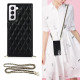 For Samsung Galaxy S21 5G TPU + PU Leather Hybrid Case Rhombus Cover Shell with Chain Lanyard - Black Samsung Cases Mobile