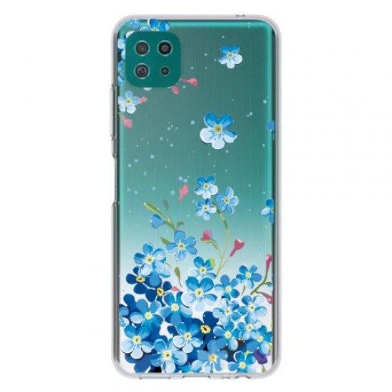 Well-Protected Pattern Printing Soft TPU Phone Cover Case for Samsung Galaxy A22 5G (EU Version) - Blue Flowers Samsung Cases Mobile