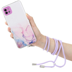 Θήκη Σιλικόνης TPU με Κορδόνι Μεταφοράς για Samsung Galaxy A22 5G (EU Version) - Σχέδιο Ροζ Μάρμαρο 