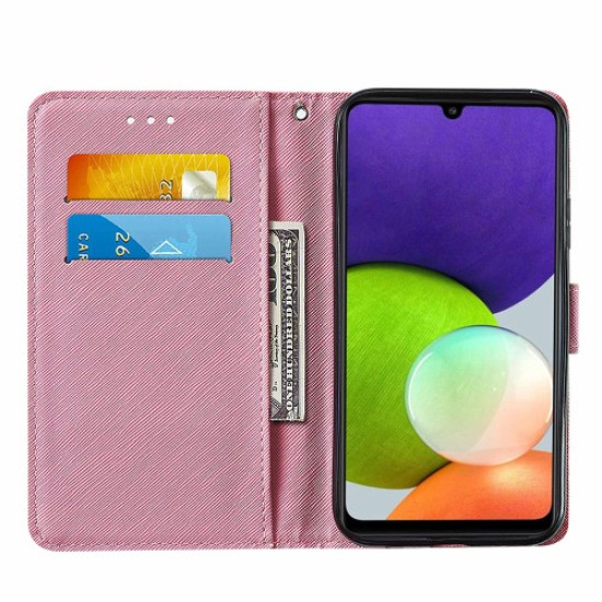 Cross Texture Pattern Printing Wallet with Stand Design Leather Flip Cover for Samsung Galaxy A22 4G (EU Version) - Purple Butterfly Samsung Cases Mobile